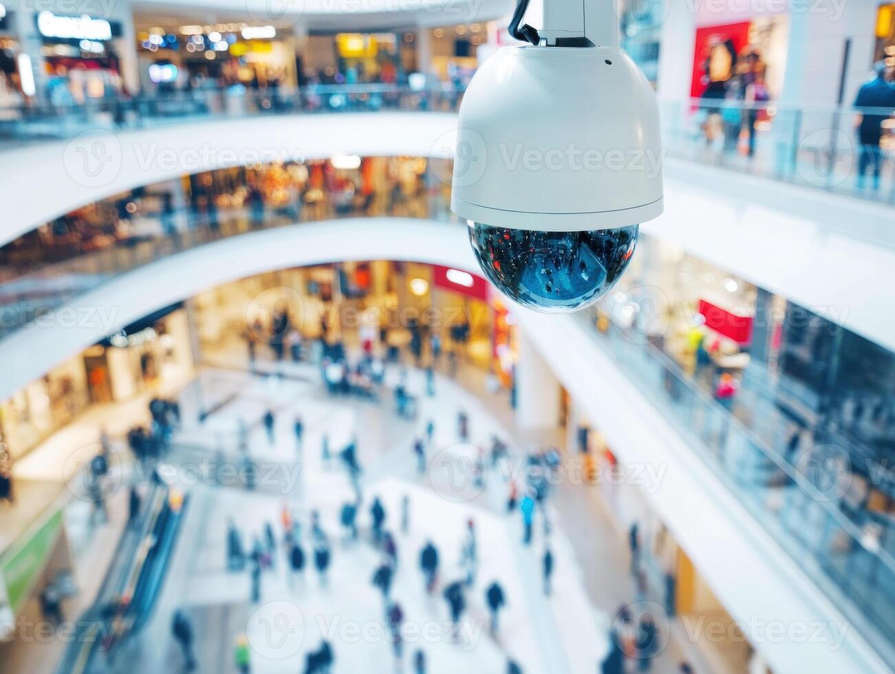 Surveillance camera monitors busy shopping mall environment photo