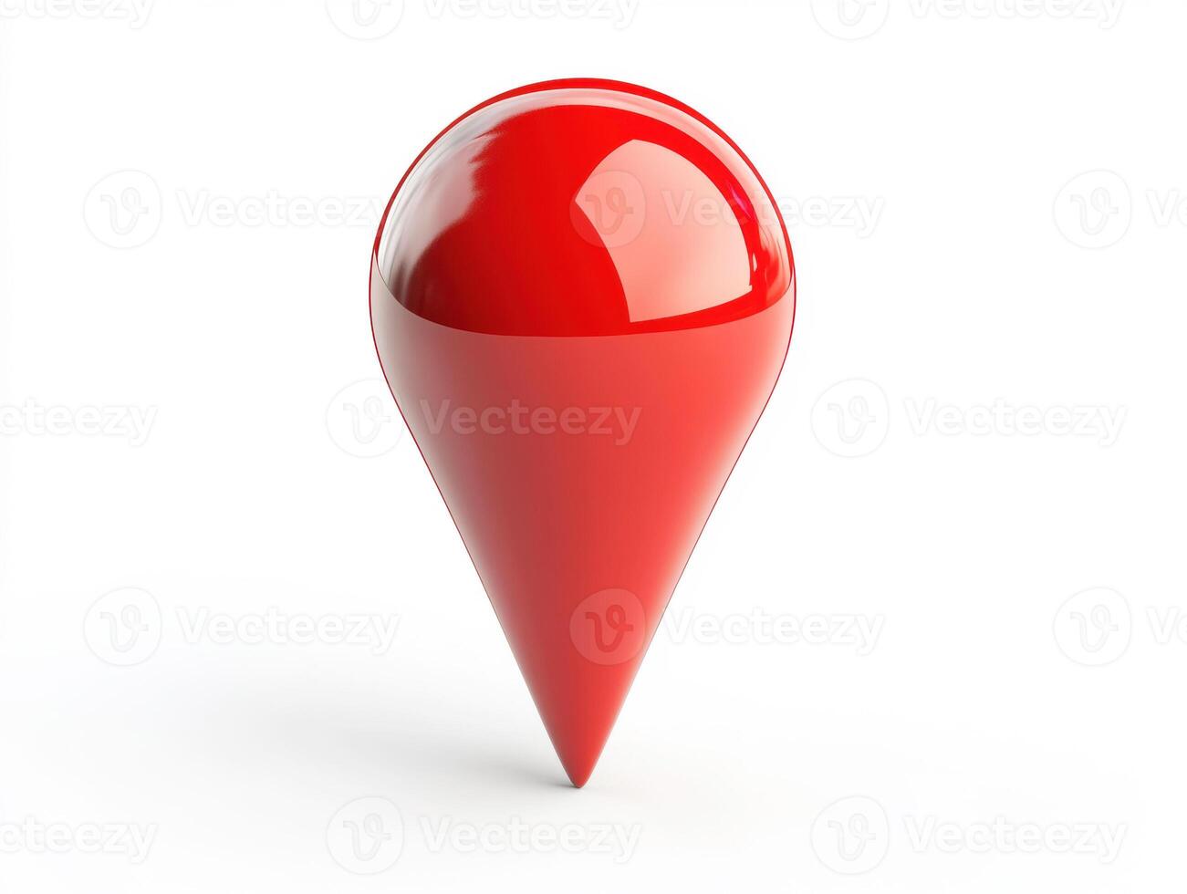 Red glossy pin marker stands upright on a white background photo