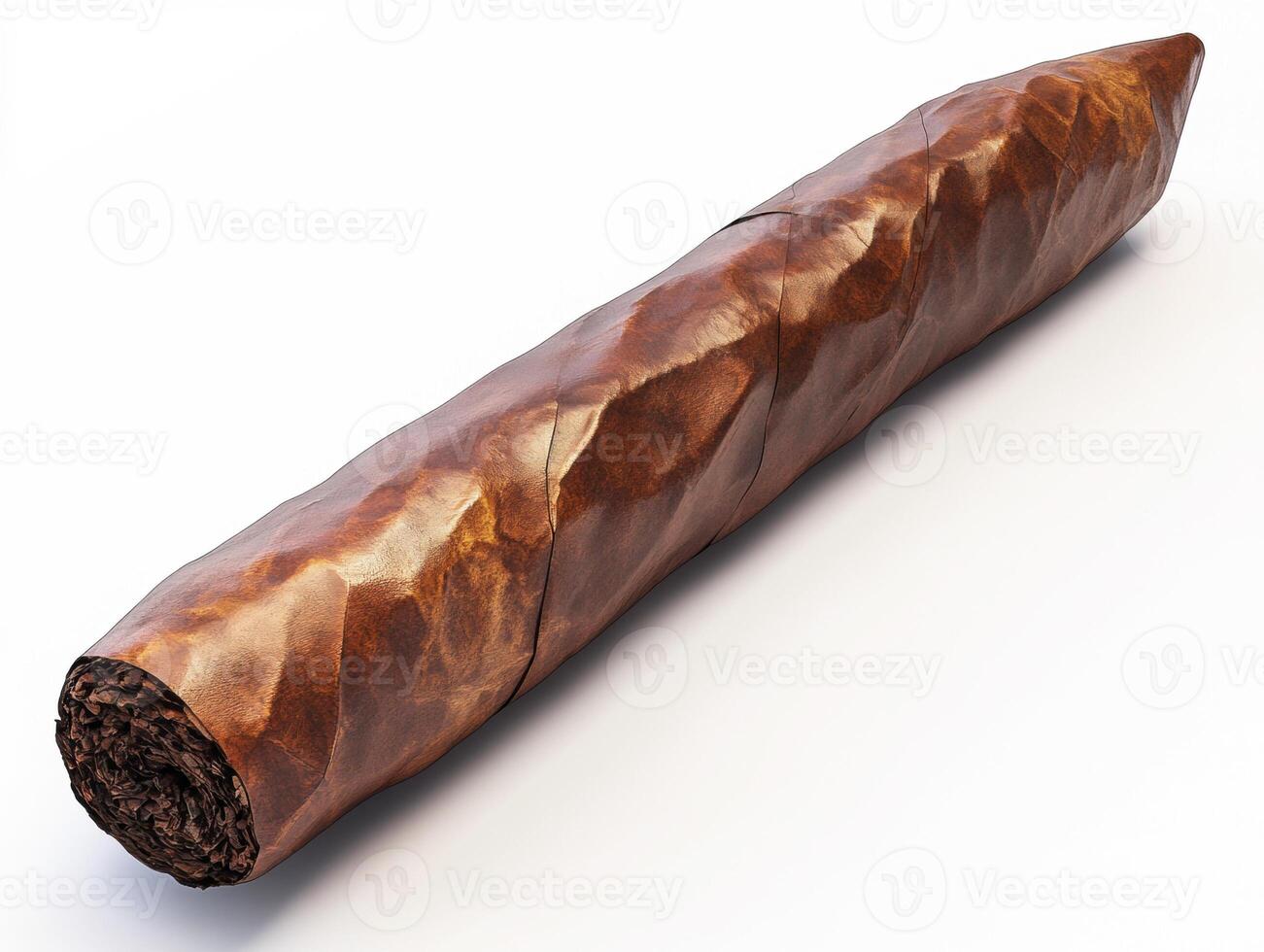 Cigar crafted from premium tobacco leaves resting on a plain surface photo