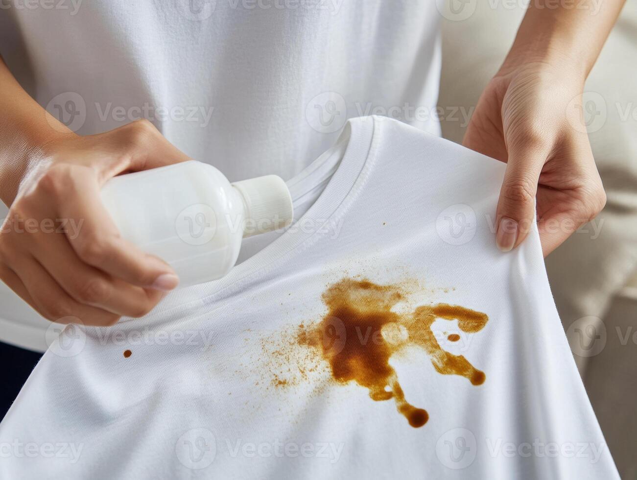 Removing a stubborn stain from a white shirt at home photo