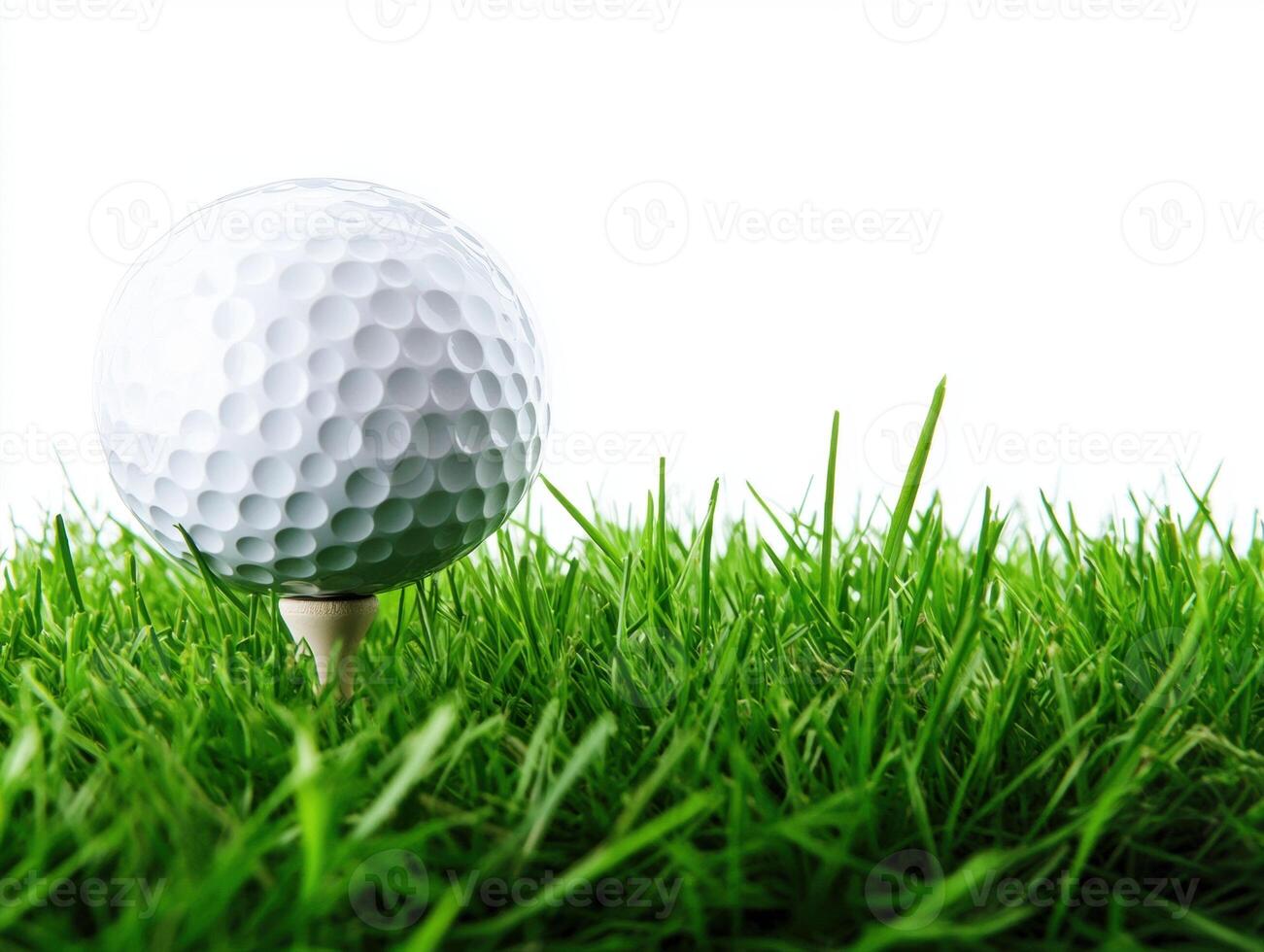 Golf ball positioned on green grass ready for a shot photo