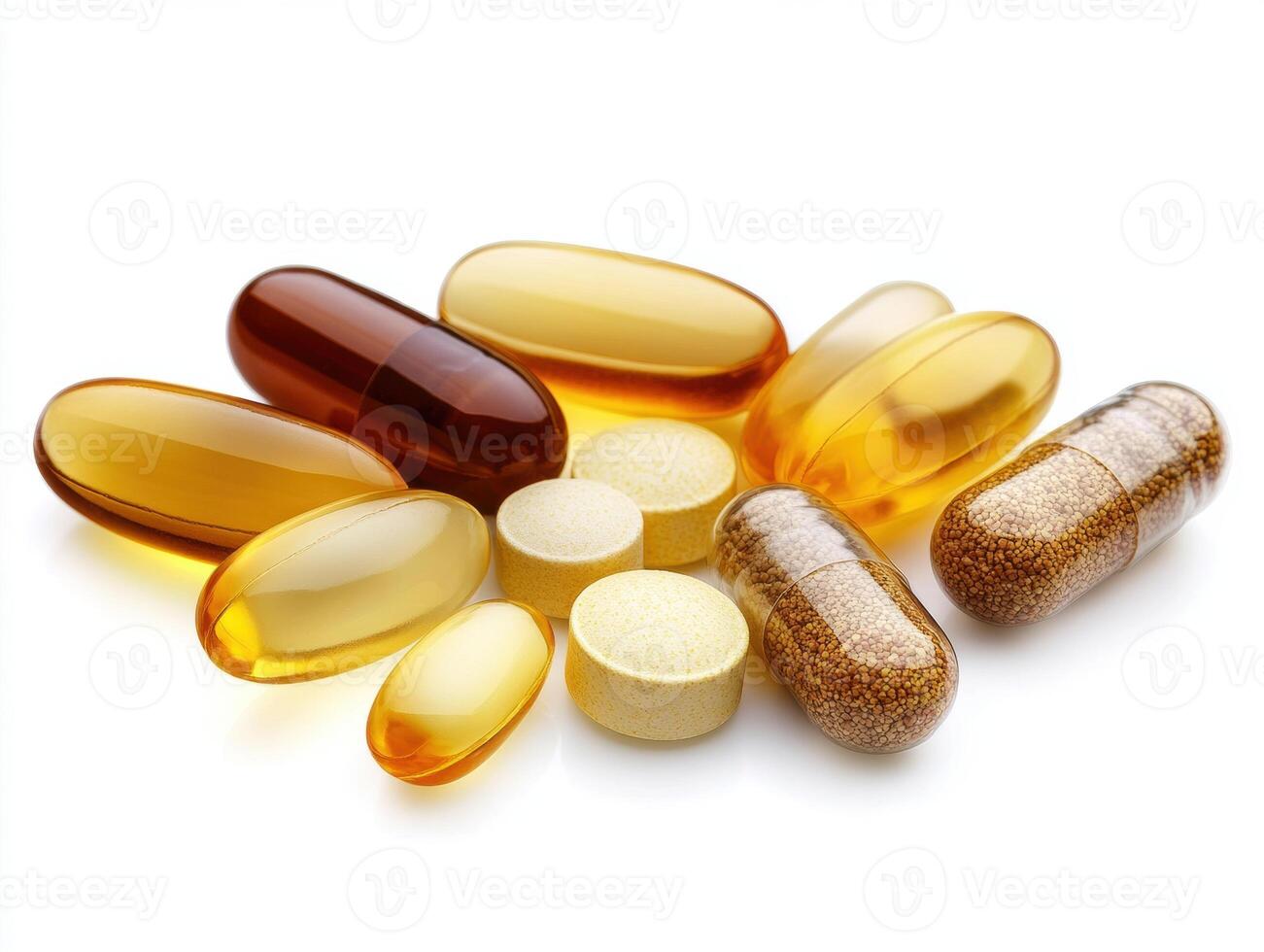 Dietary supplements and vitamins on a plain background photo