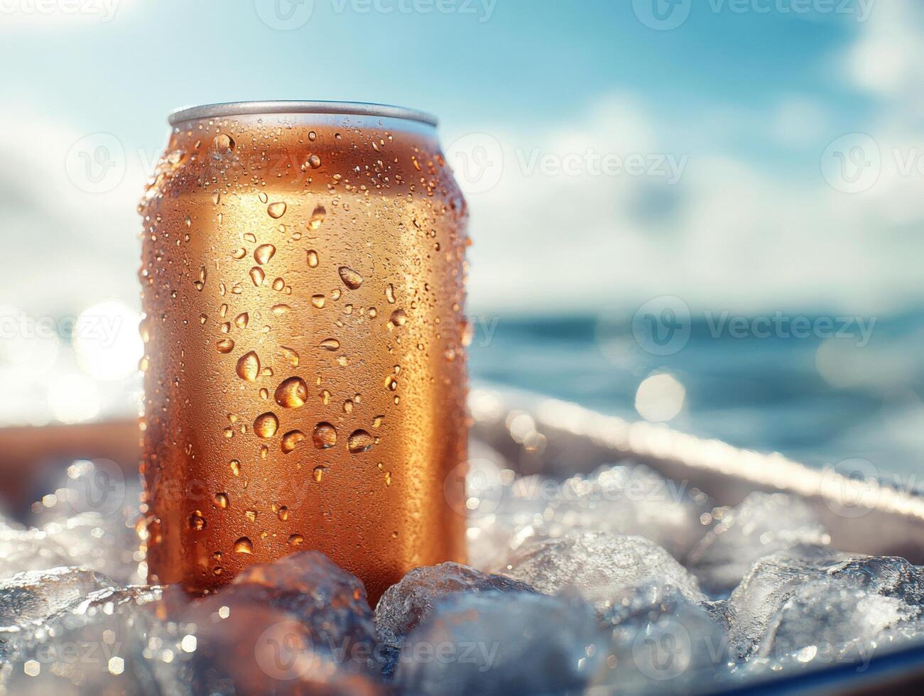 Refreshing drink on ice by the sea in bright sunlight photo
