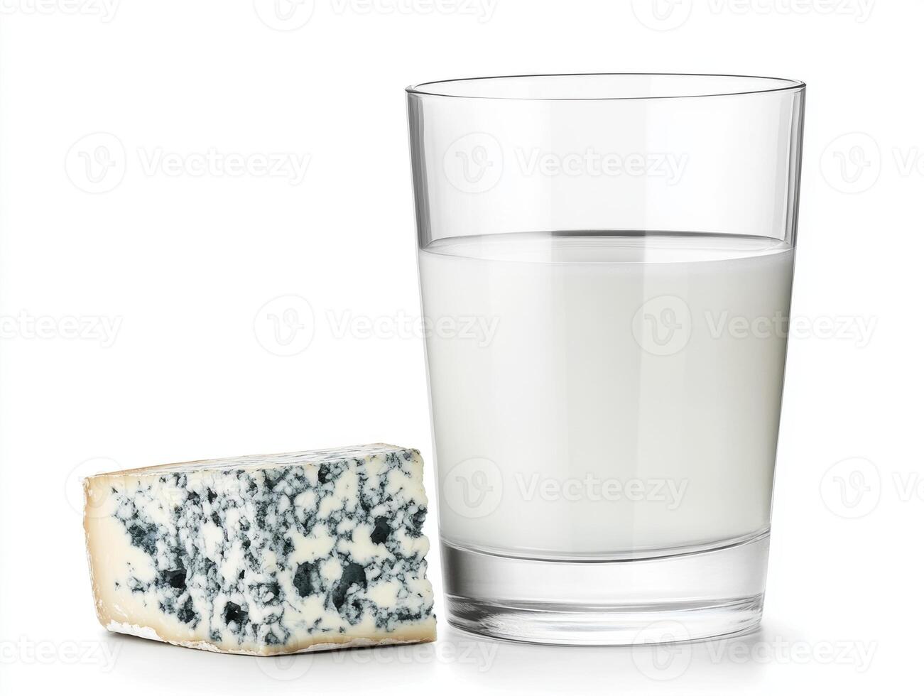 Creamy blue cheese paired with a refreshing glass of milk photo