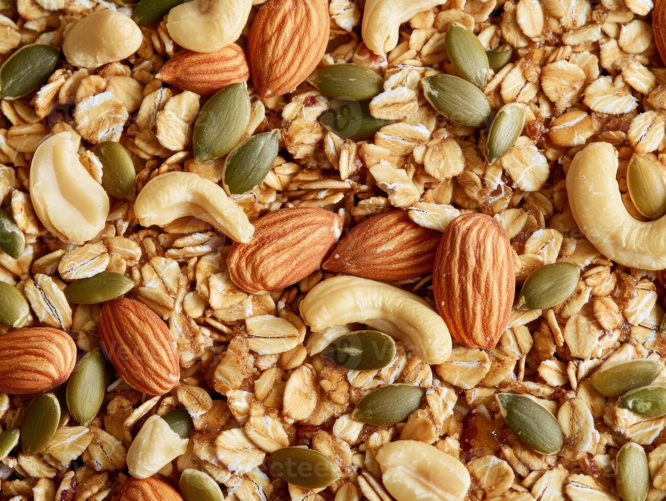 Healthy mix of nuts and oats for nutritious snack preparation photo