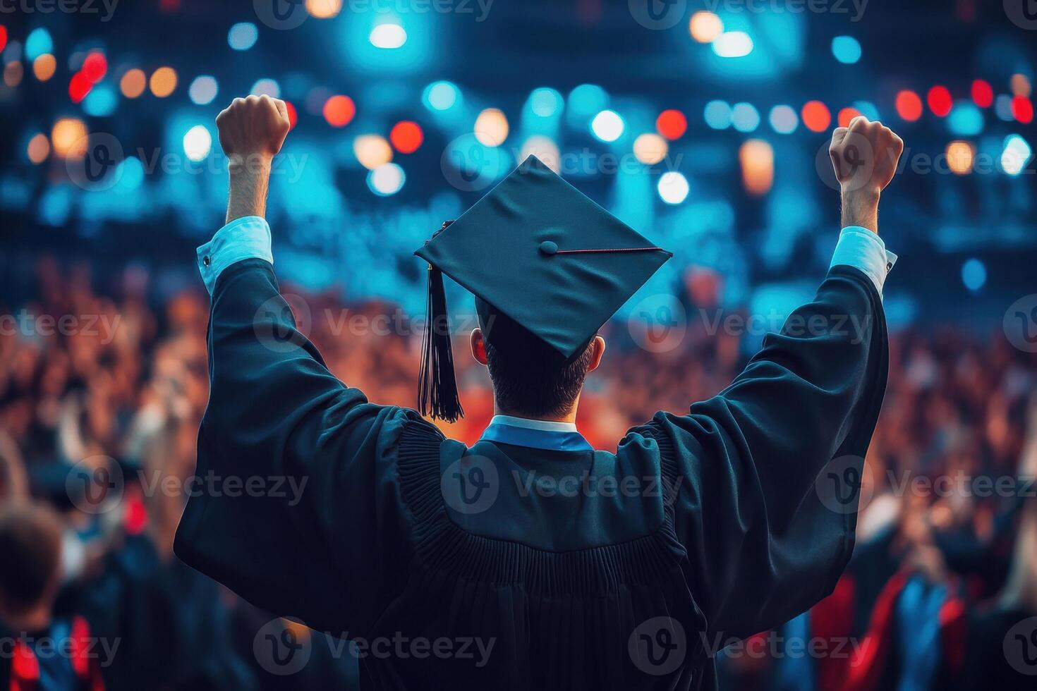 Celebrating graduation with joy at a bustling ceremony photo
