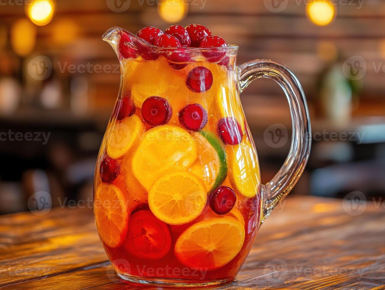 Refreshing fruit beverage served in a clear pitcher photo