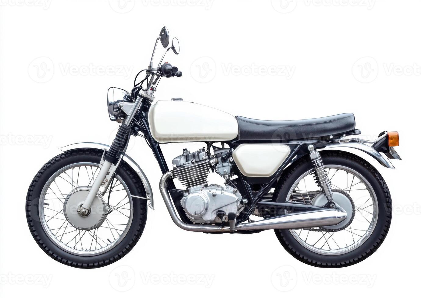 Classic motorcycle parked on a white background ready for a ride photo