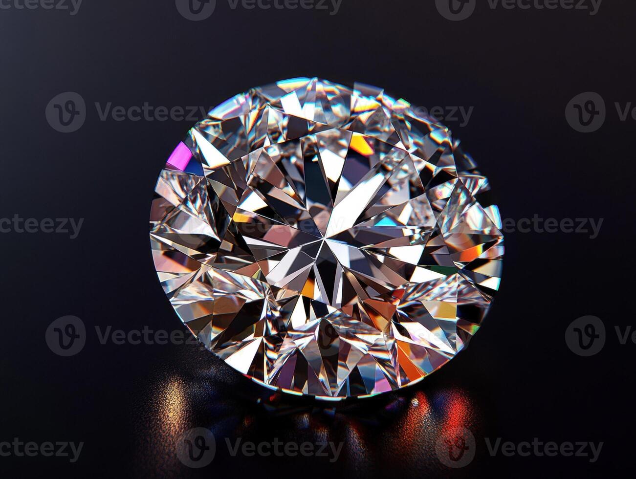 Sparkling diamond with intricate facets on a dark background photo