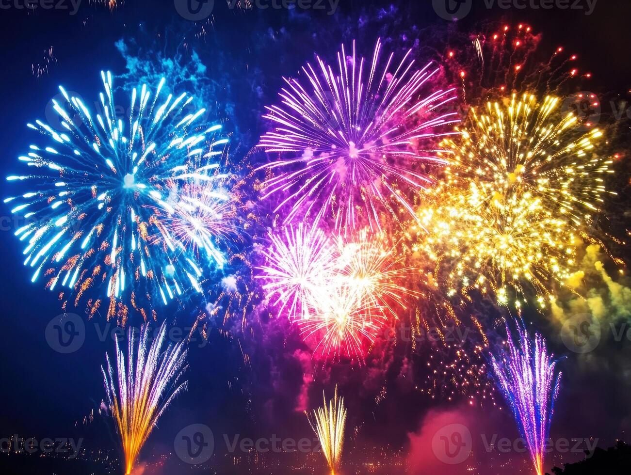 Colorful fireworks display lights up the night sky during celebration photo