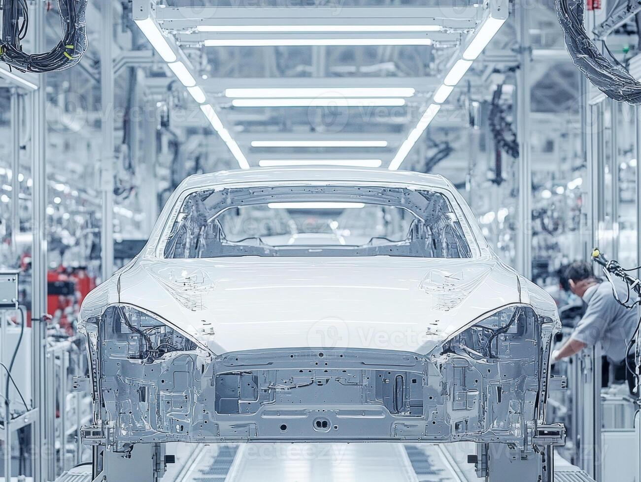 Automobile assembly line showcases car manufacturing process photo