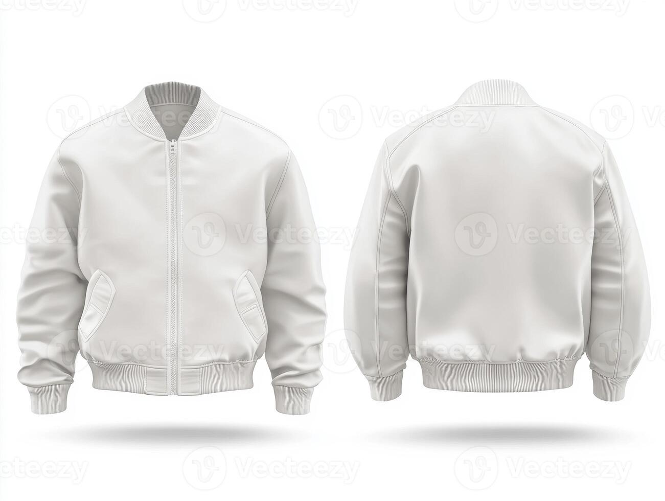 Stylish white bomber jacket in front and back view for fashion display photo