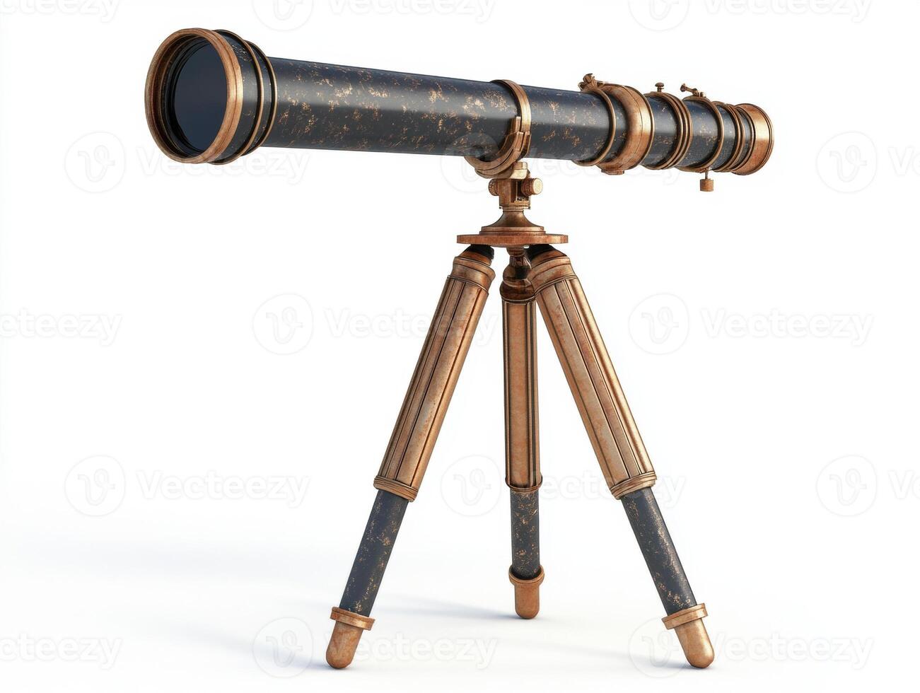 S telescope on a wooden tripod ready for stargazing at night photo