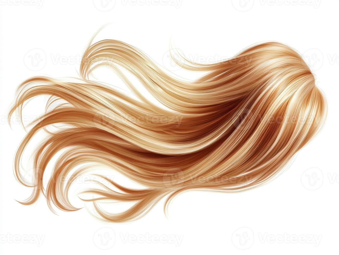 Flowing golden hair in a soft wave style against a white background photo