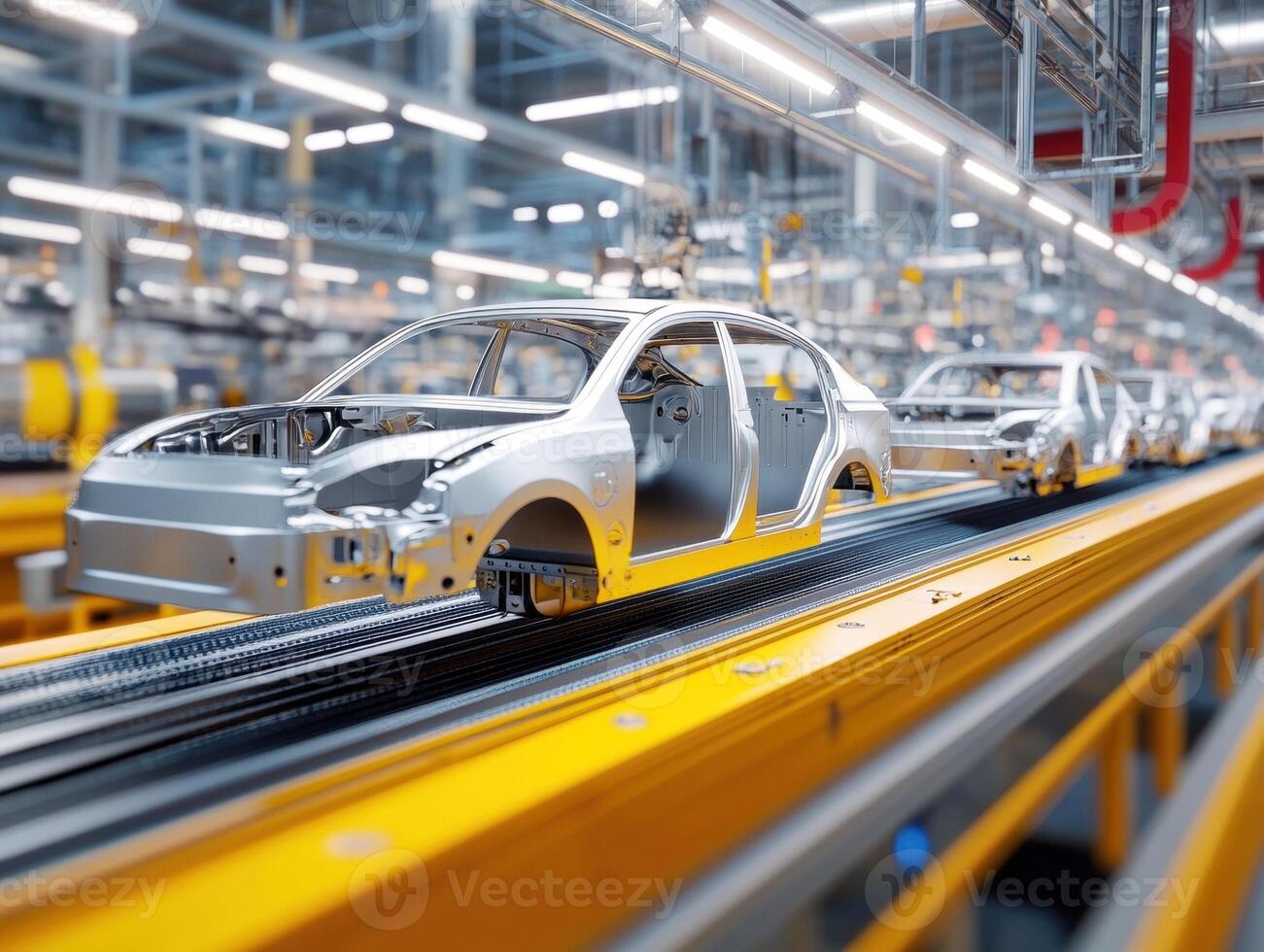 Production line showcases assembly of automobile frames in factory photo