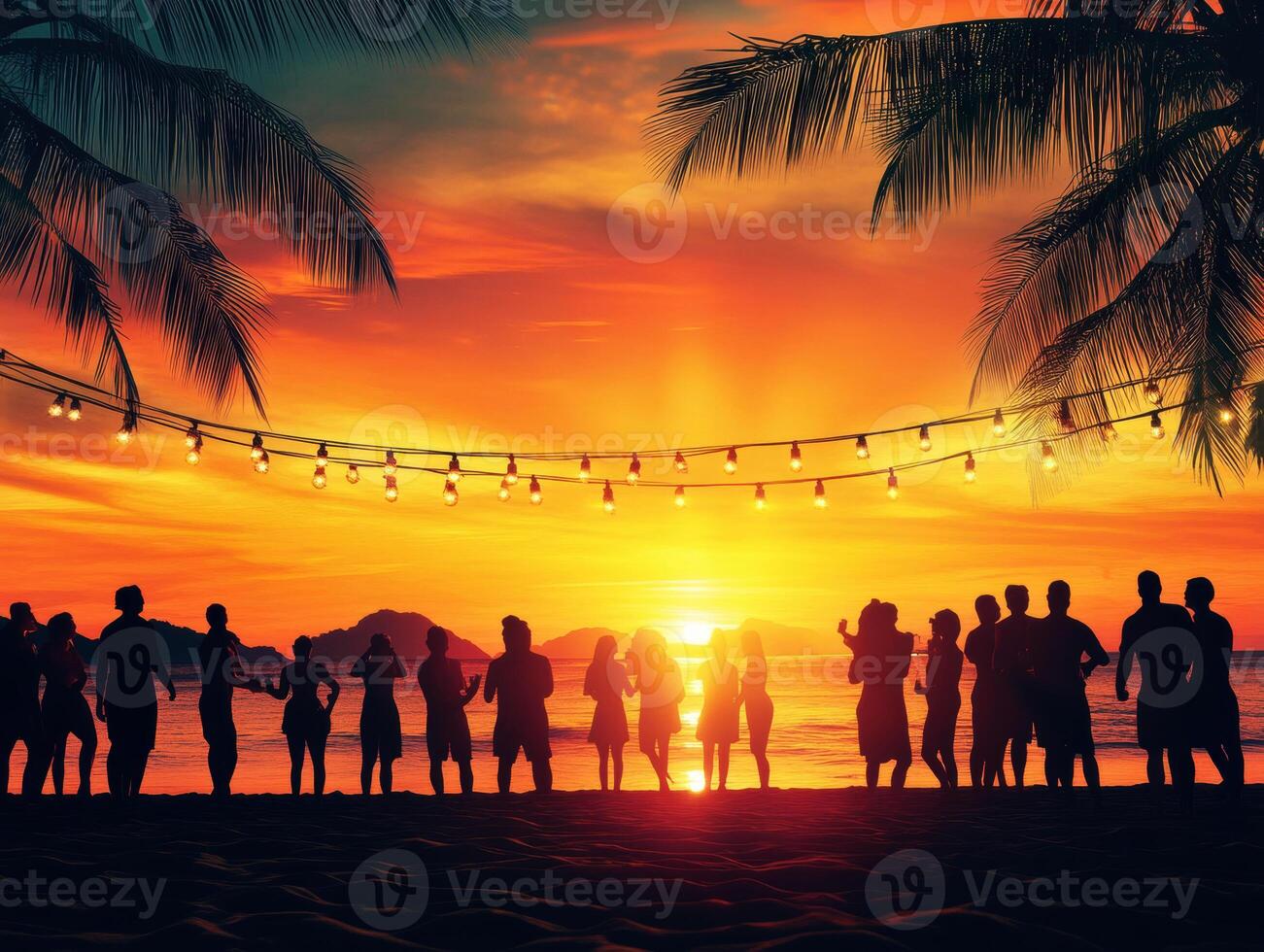 Sunset gathering at the beach with friends enjoying the evening photo
