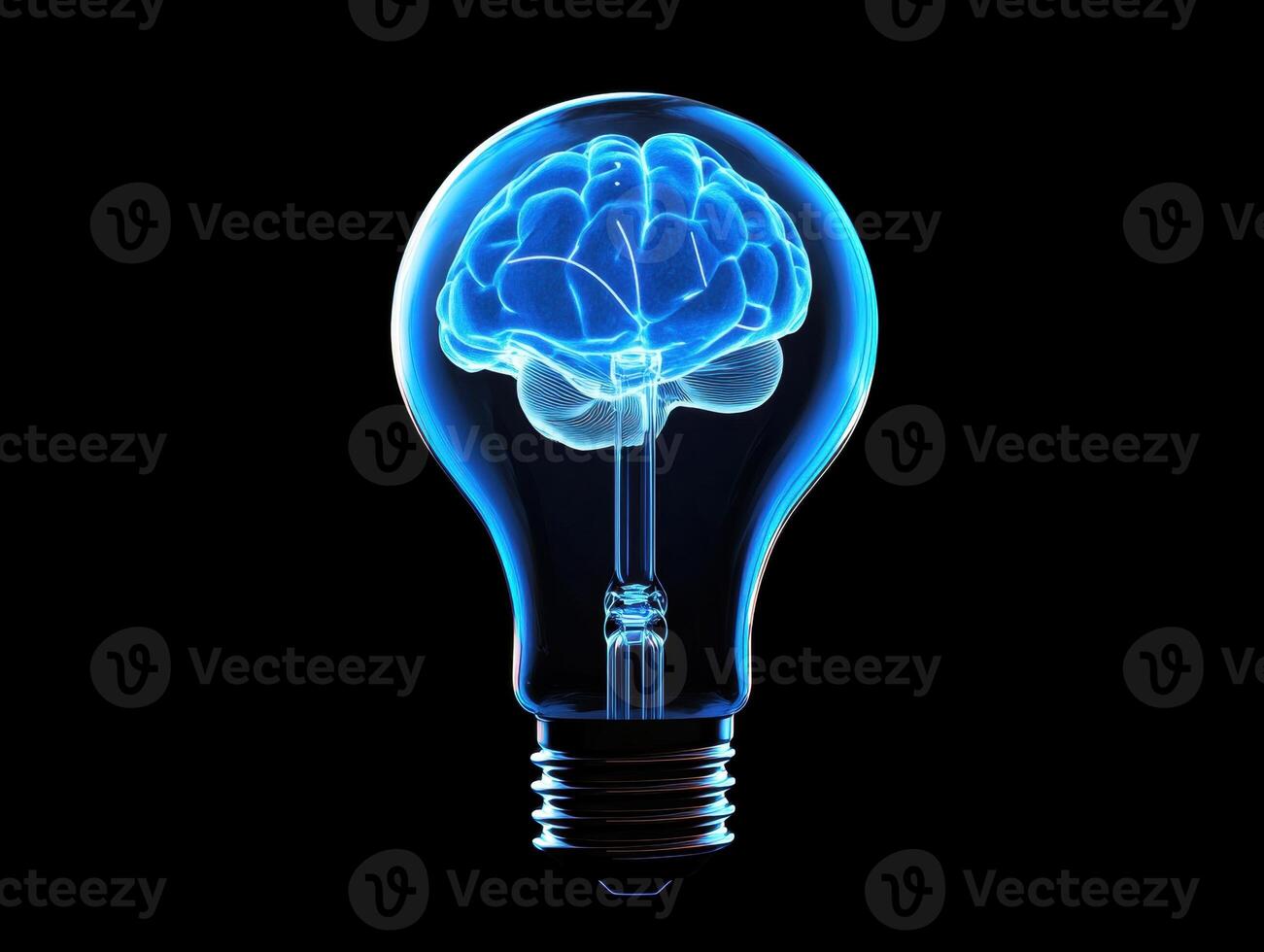 Brain illuminated in light bulb symbolizing ideas and creativity photo