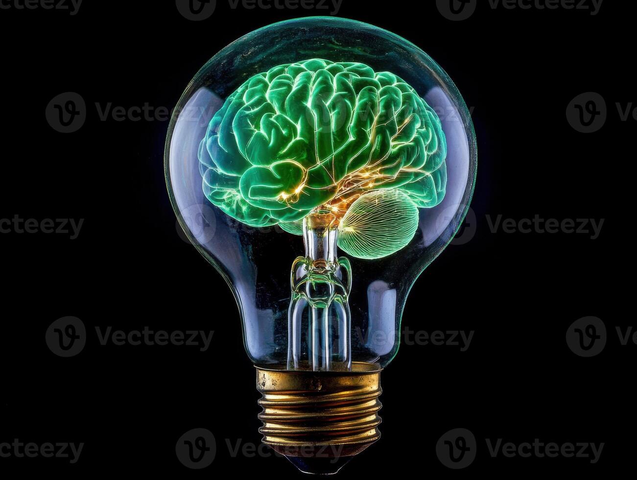 Light bulb with a brain illustration symbolizes creativity and ideas photo
