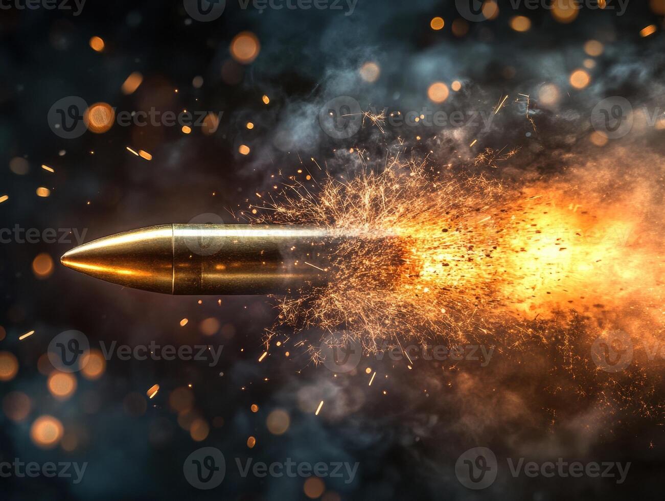 Bullet in motion with sparks and smoke during high-speed action photo