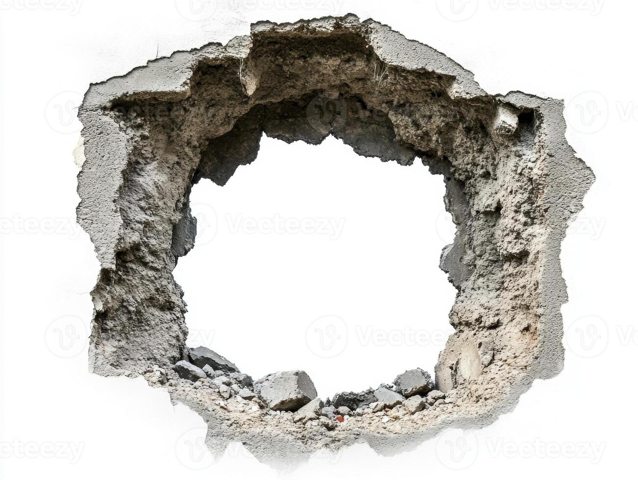 Hole in wall reveals empty space in urban setting photo