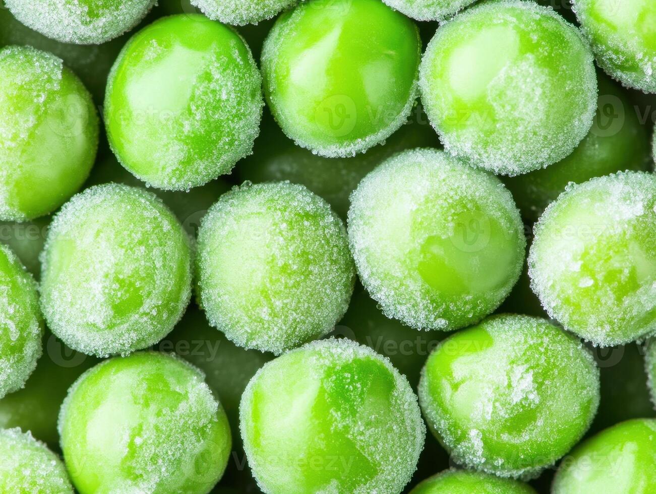 Fresh green peas coated in frost ready for cooking photo