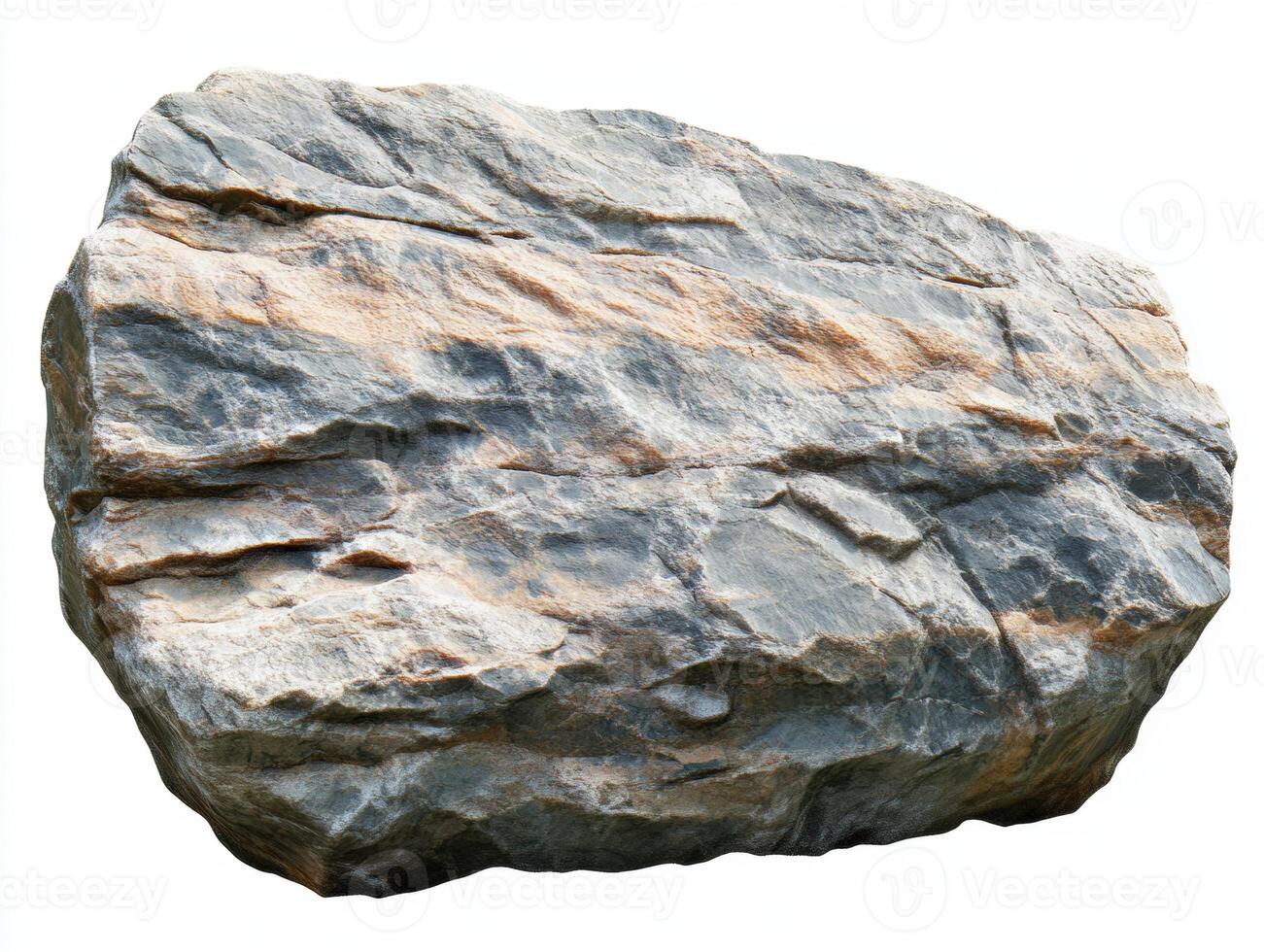 Large gray boulder with rough texture in natural setting photo