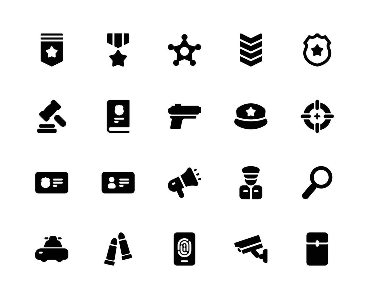 Police Icon Theme with Black Fill Icon Style. vector