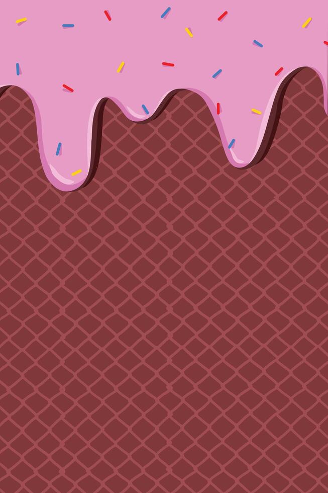 Pink ice cream dripping down a waffle with sprinkles vector