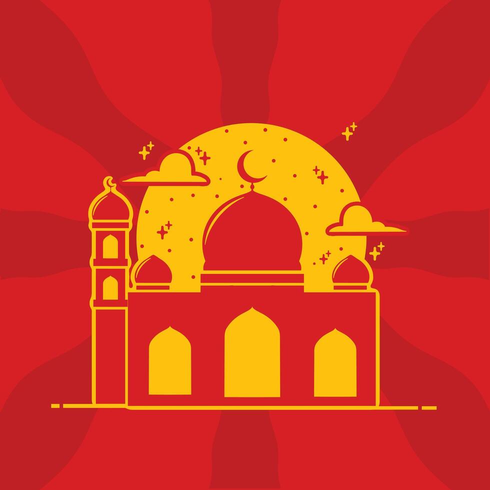 Islamic Mosque Silhouette with Moon and Stars for Ramadan and Eid vector