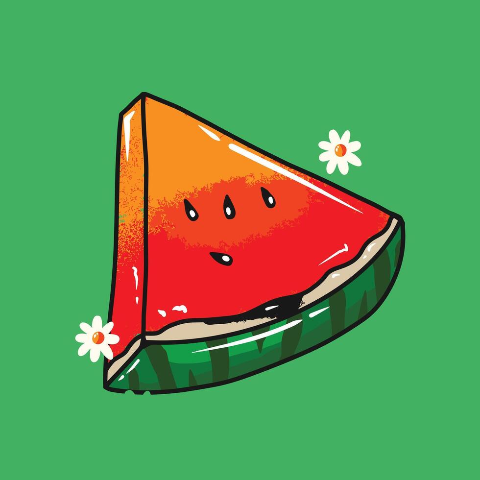 A slice of watermelon with flowers vector