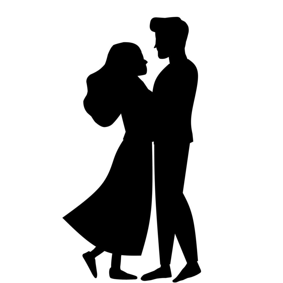 silhouette of a man and woman standing in front of each other vector