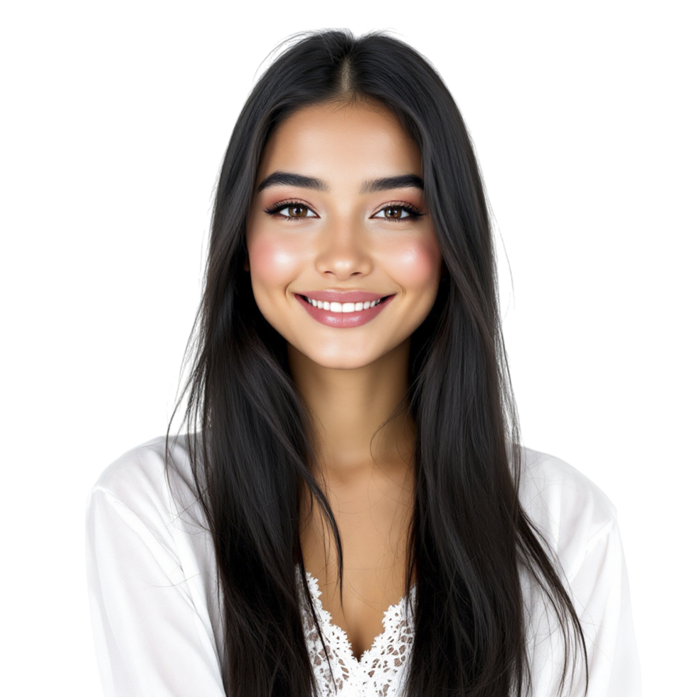 A woman with long dark hair smiling png