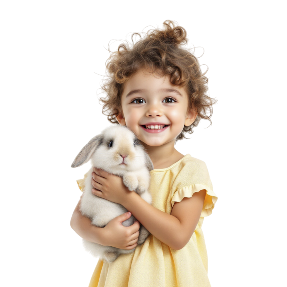 A little girl holding a bunny in her arms png