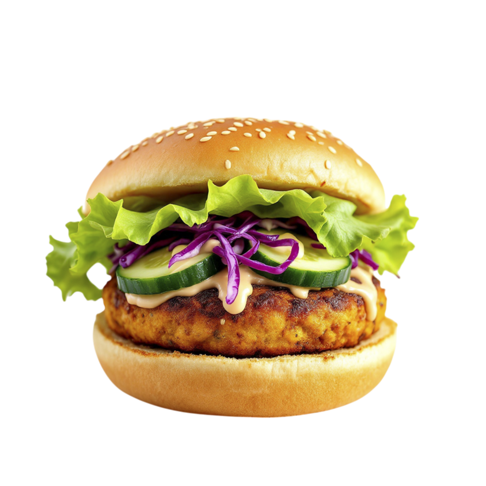 A hamburger with lettuce, cucumber and cheese on it png