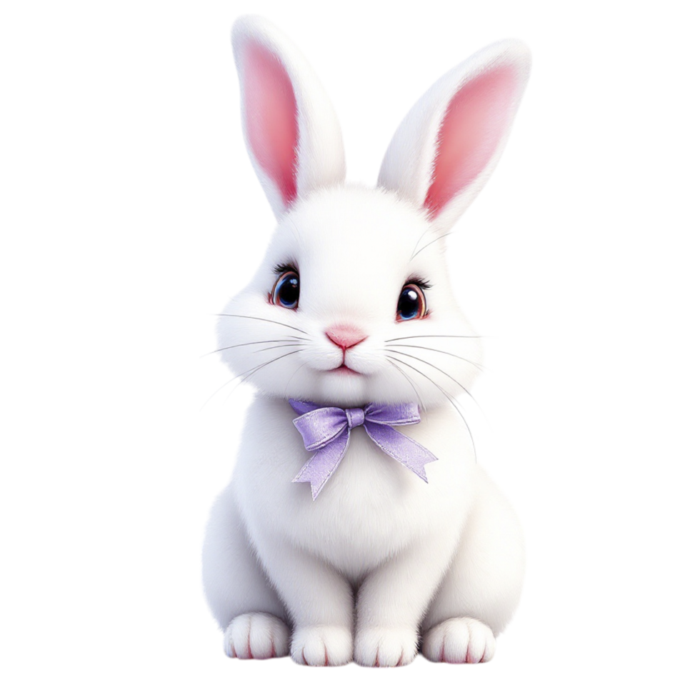 A white rabbit with a purple bow on its head png