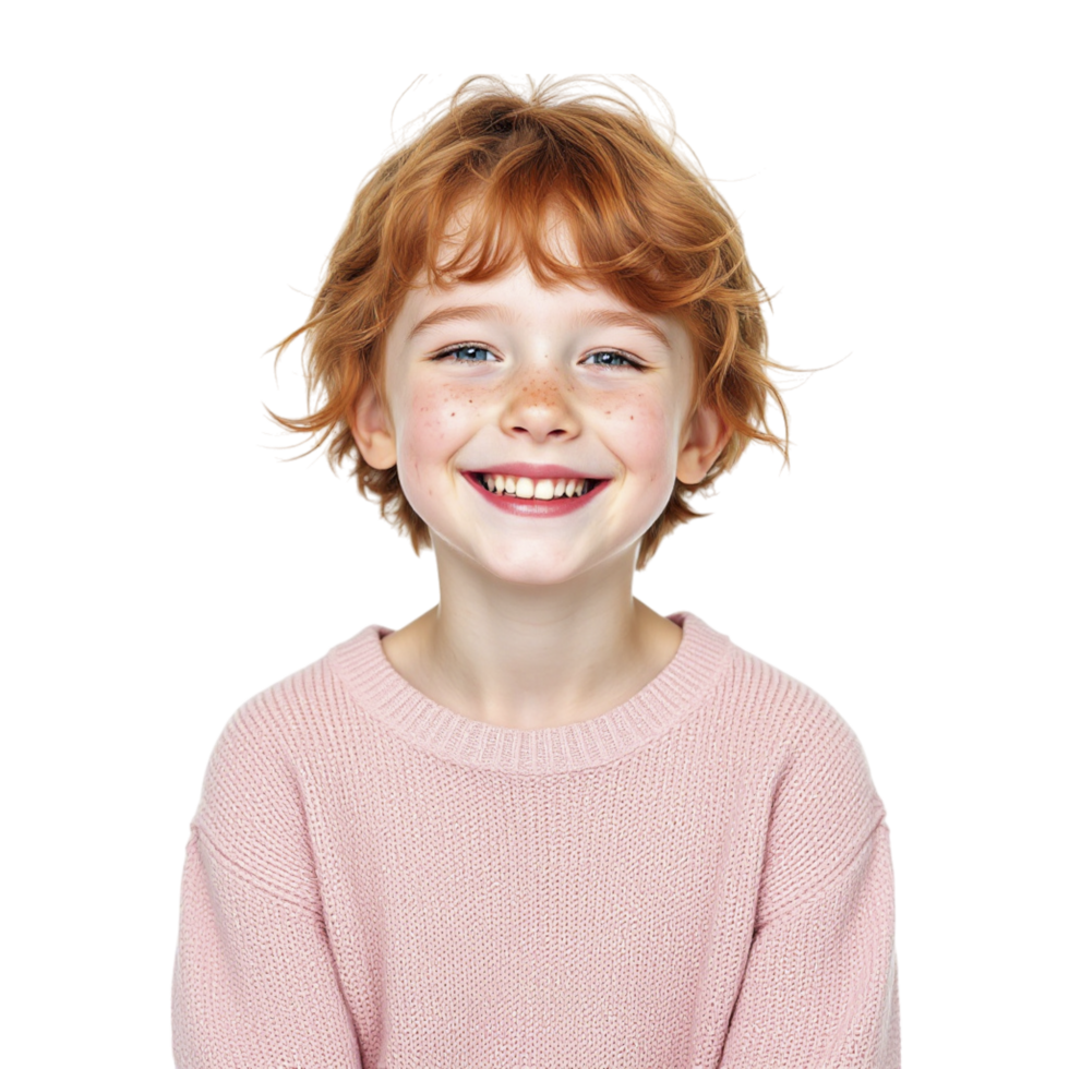 A young girl with red hair smiling png