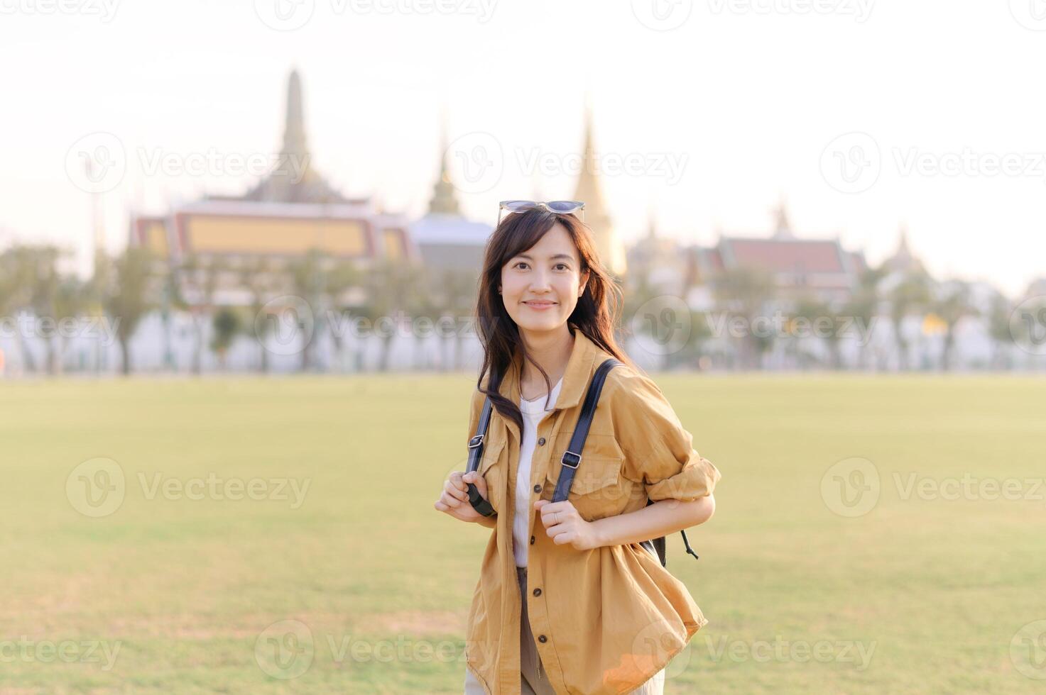 Asian woman tourist in bangkok city park photo
