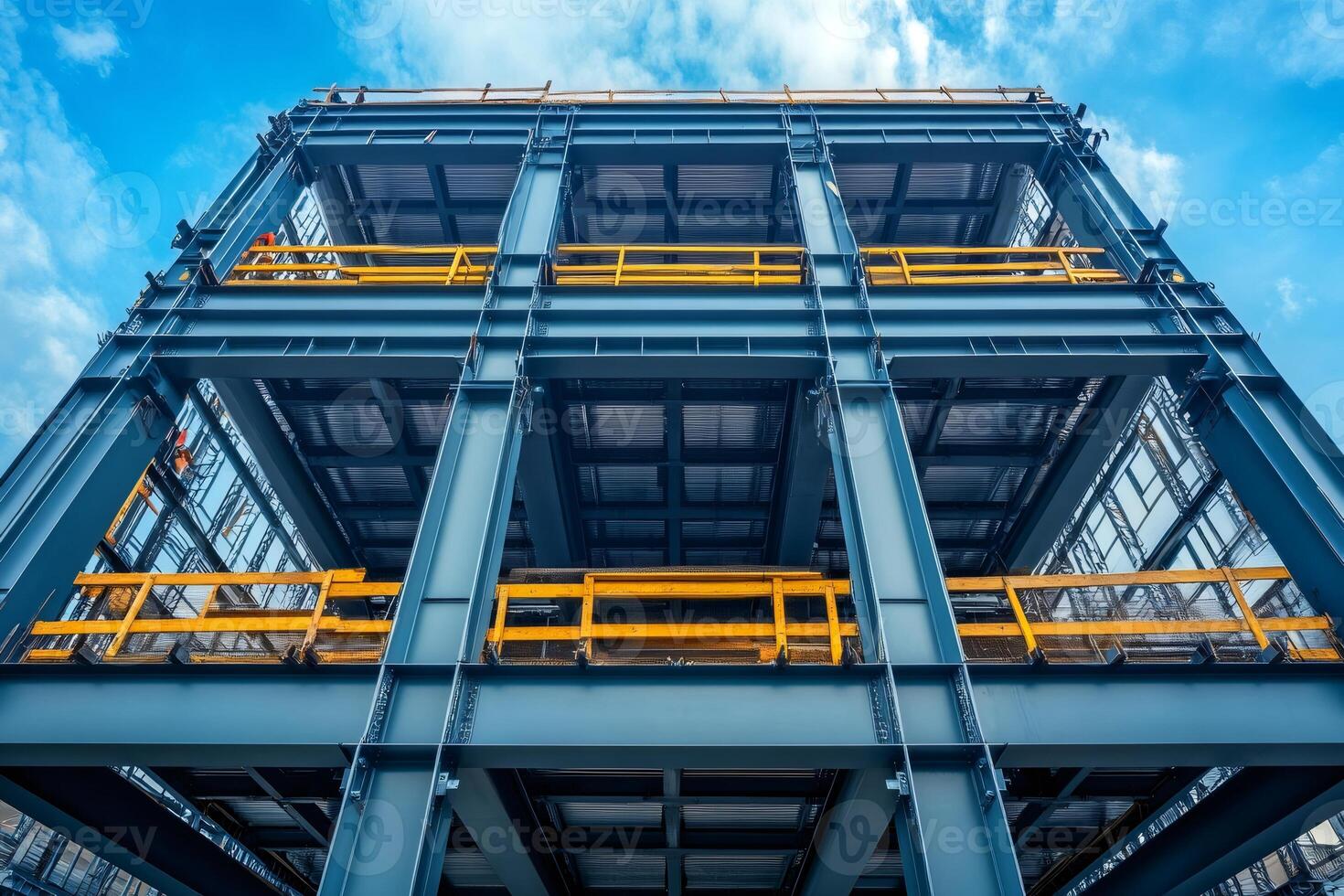 Modern building showing steel structure under construction photo