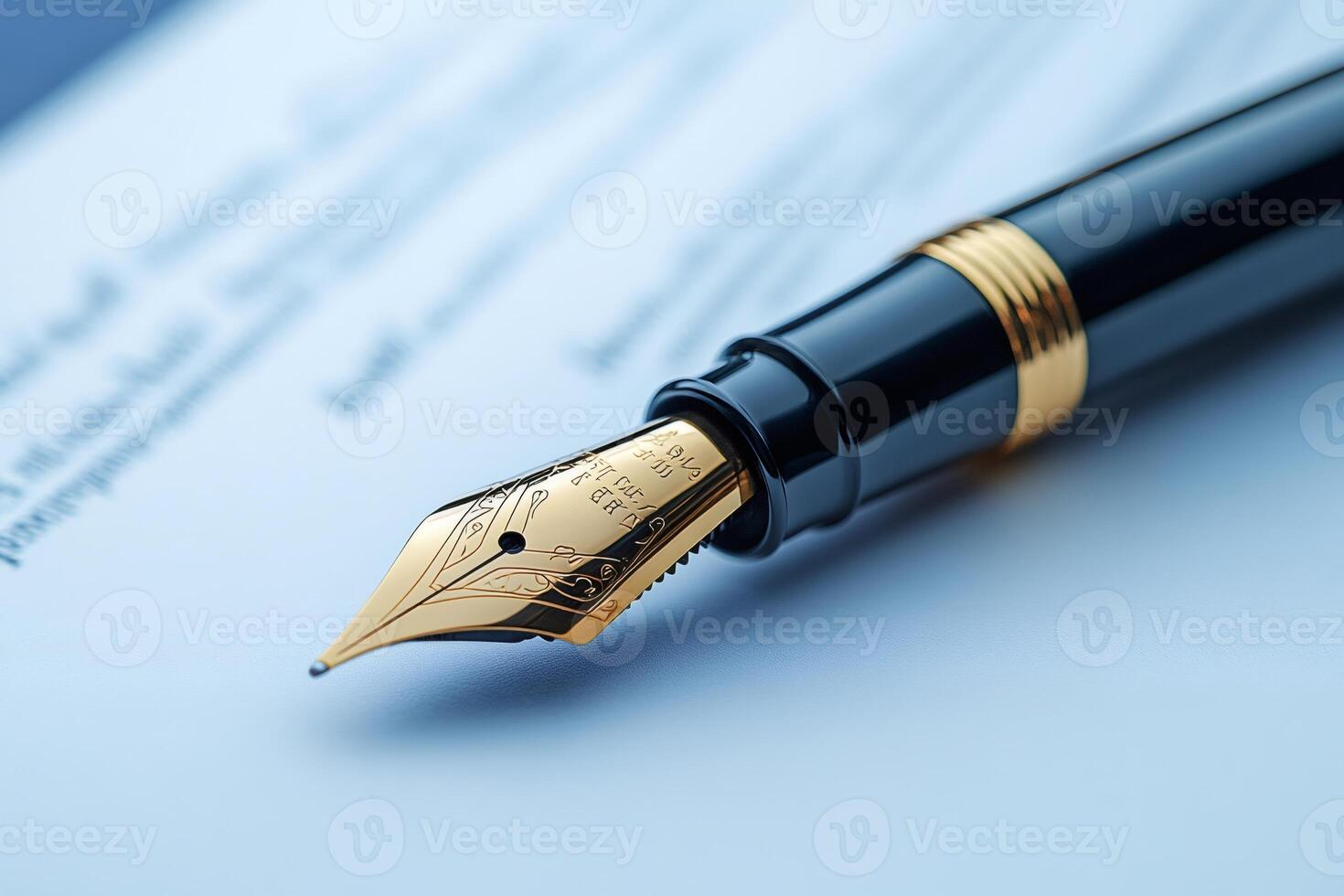 Elegant fountain pen resting on a document, ready for writing photo