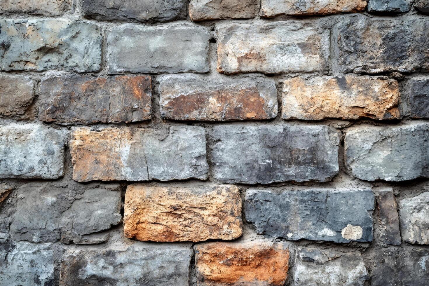 Weathered brick wall showing different colors and textures photo