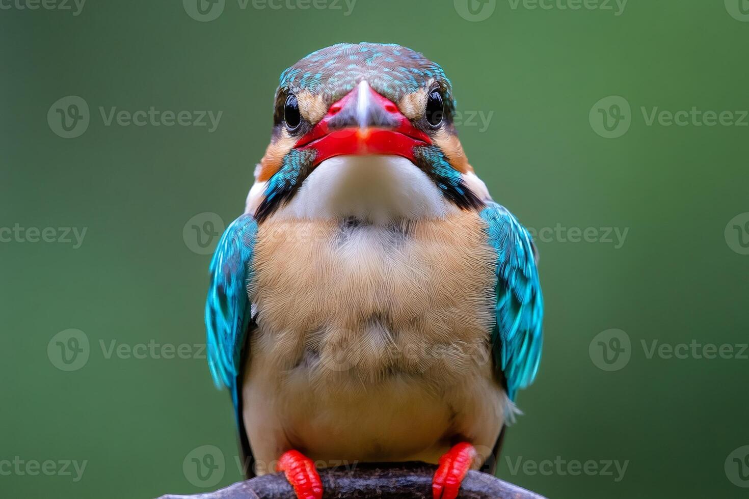 Colorful kingfisher bird perching on a branch, a close up portrait photo