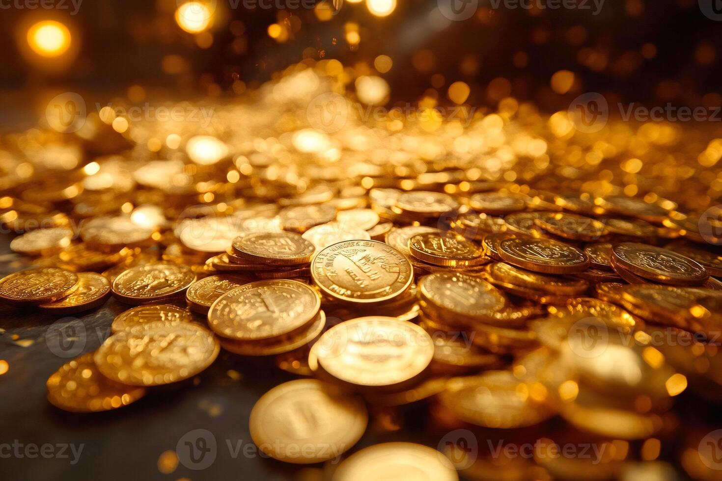 Gold coins piling up representing wealth and savings photo