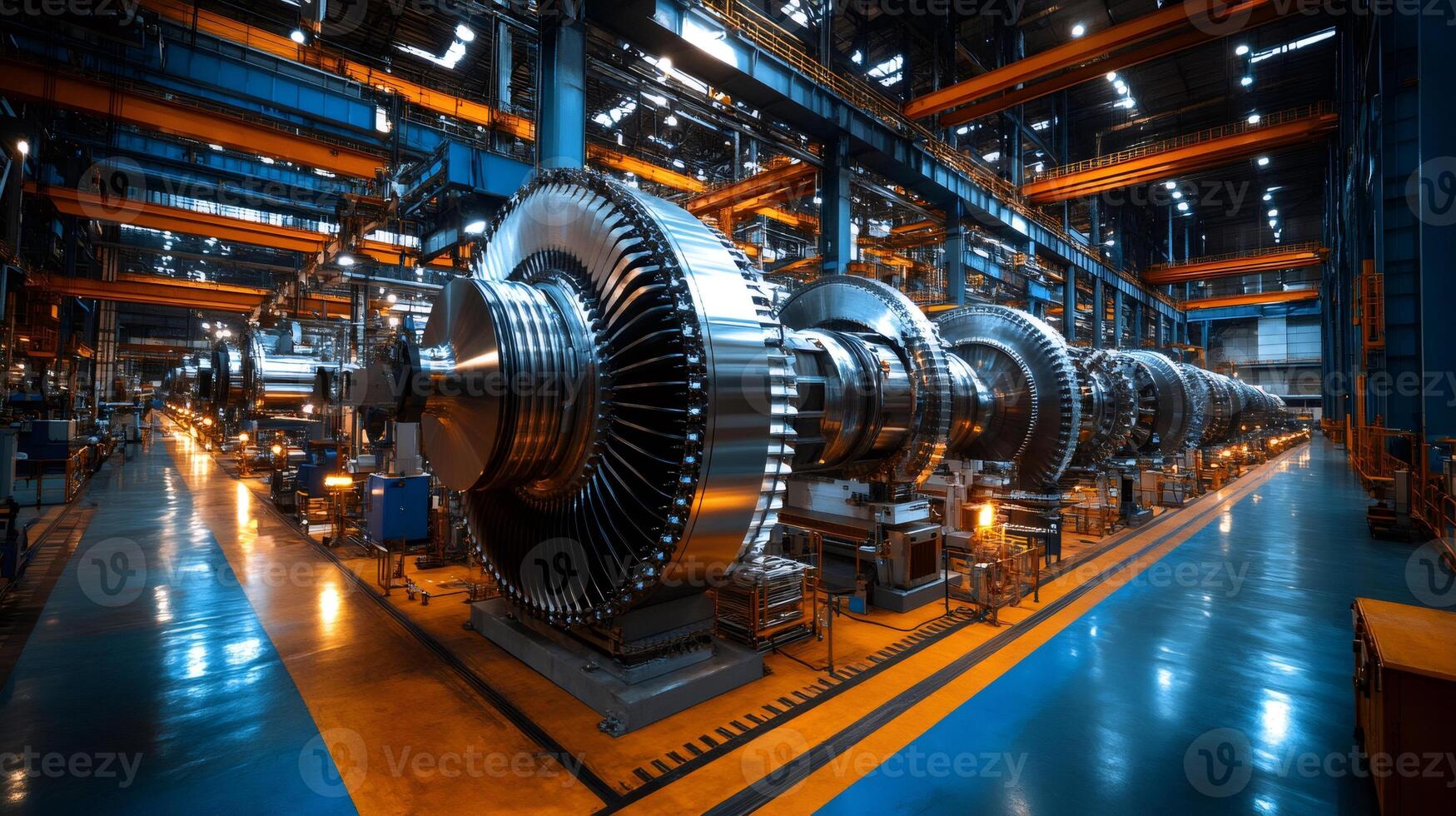 Large steam turbine generator manufacturing in modern industrial factory photo