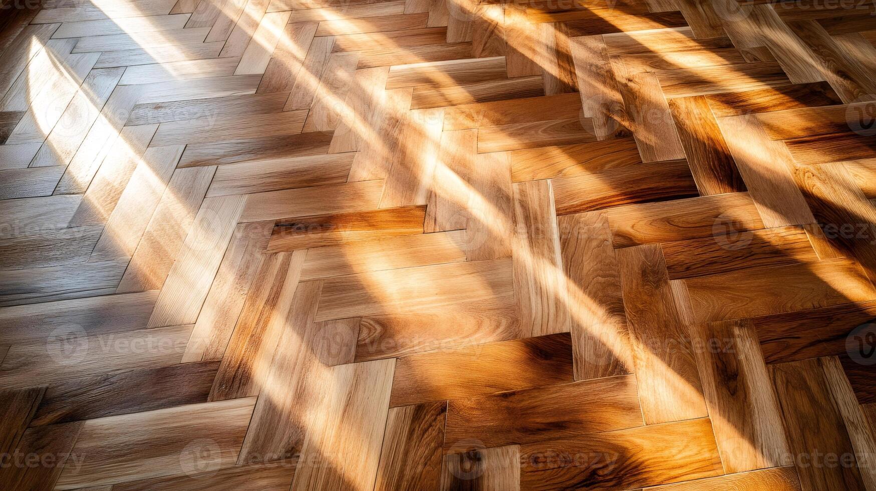 Sunlight illuminating a beautiful parquet floor creating an elegant atmosphere photo