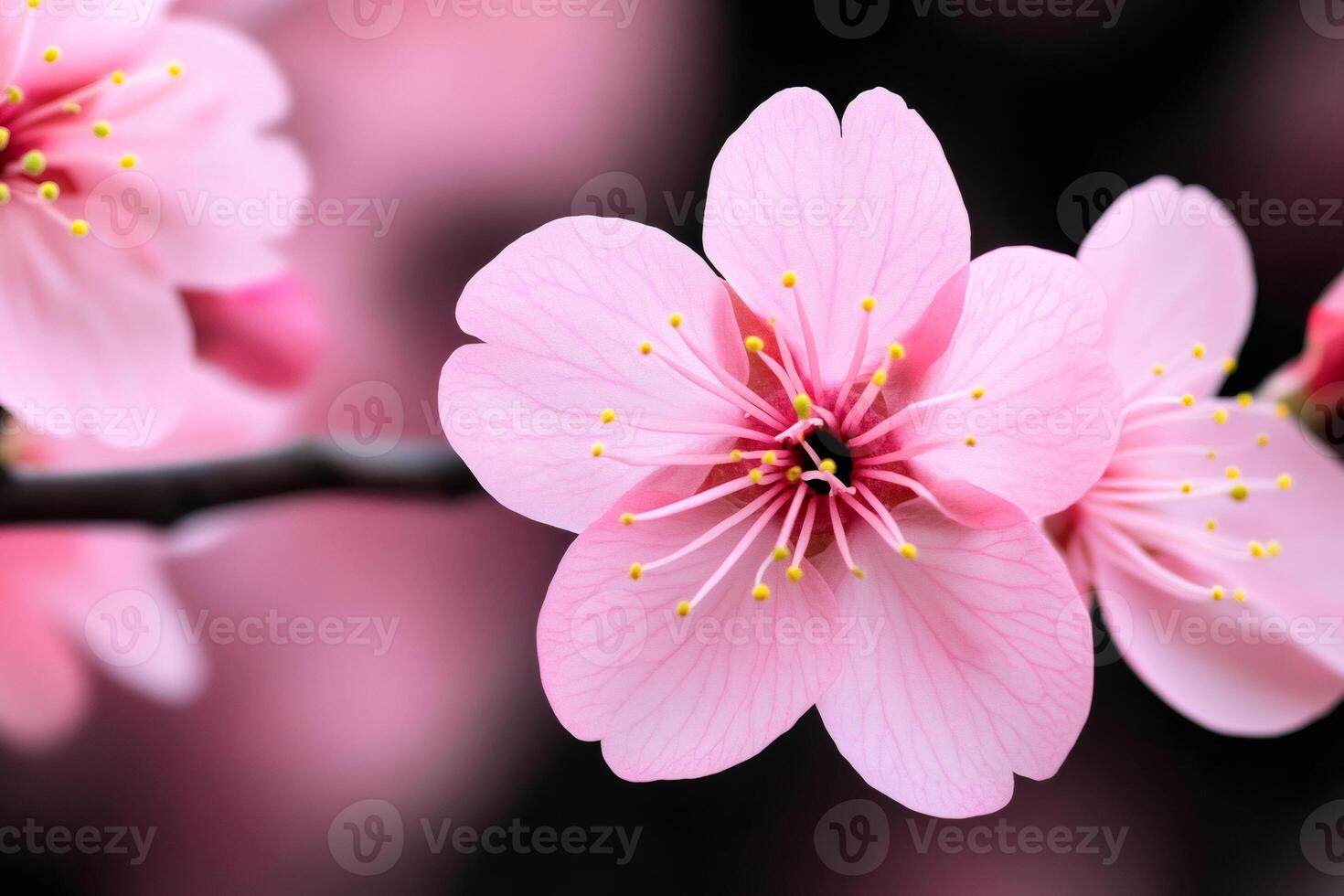 Pink plum blossom flowers blooming in spring photo