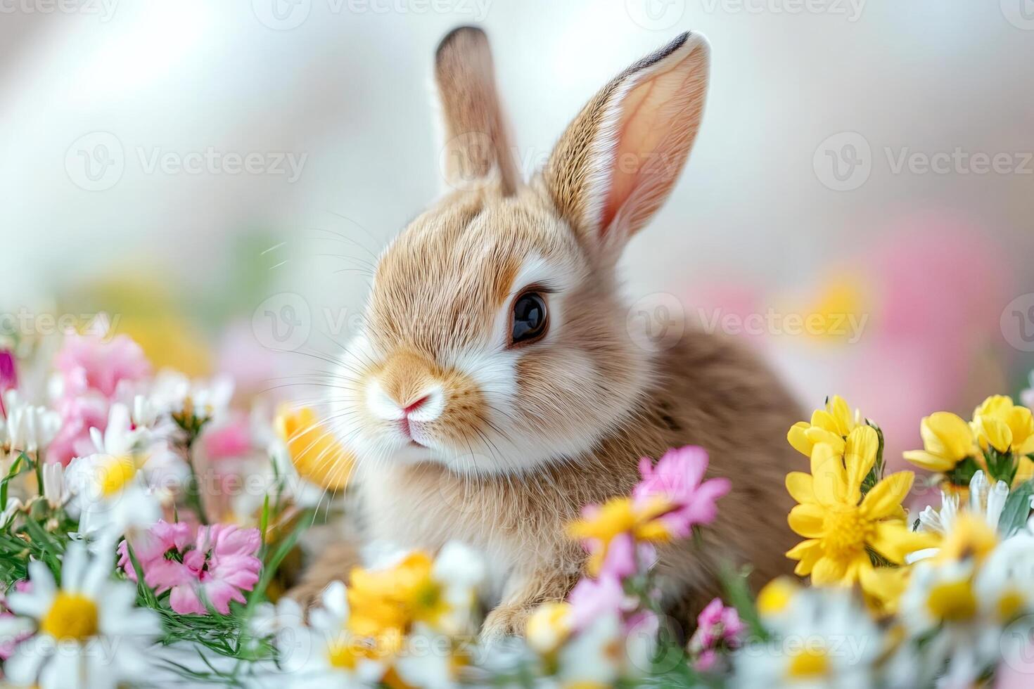Lovely baby bunny relaxing in a colorful spring meadow.. photo