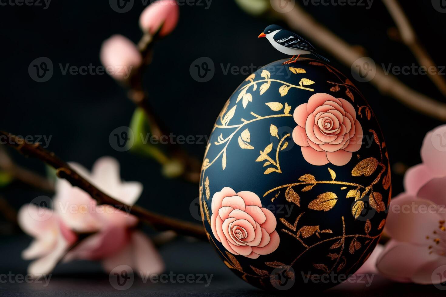 Decorative easter egg with bird and floral motifs celebrating spring renewal photo