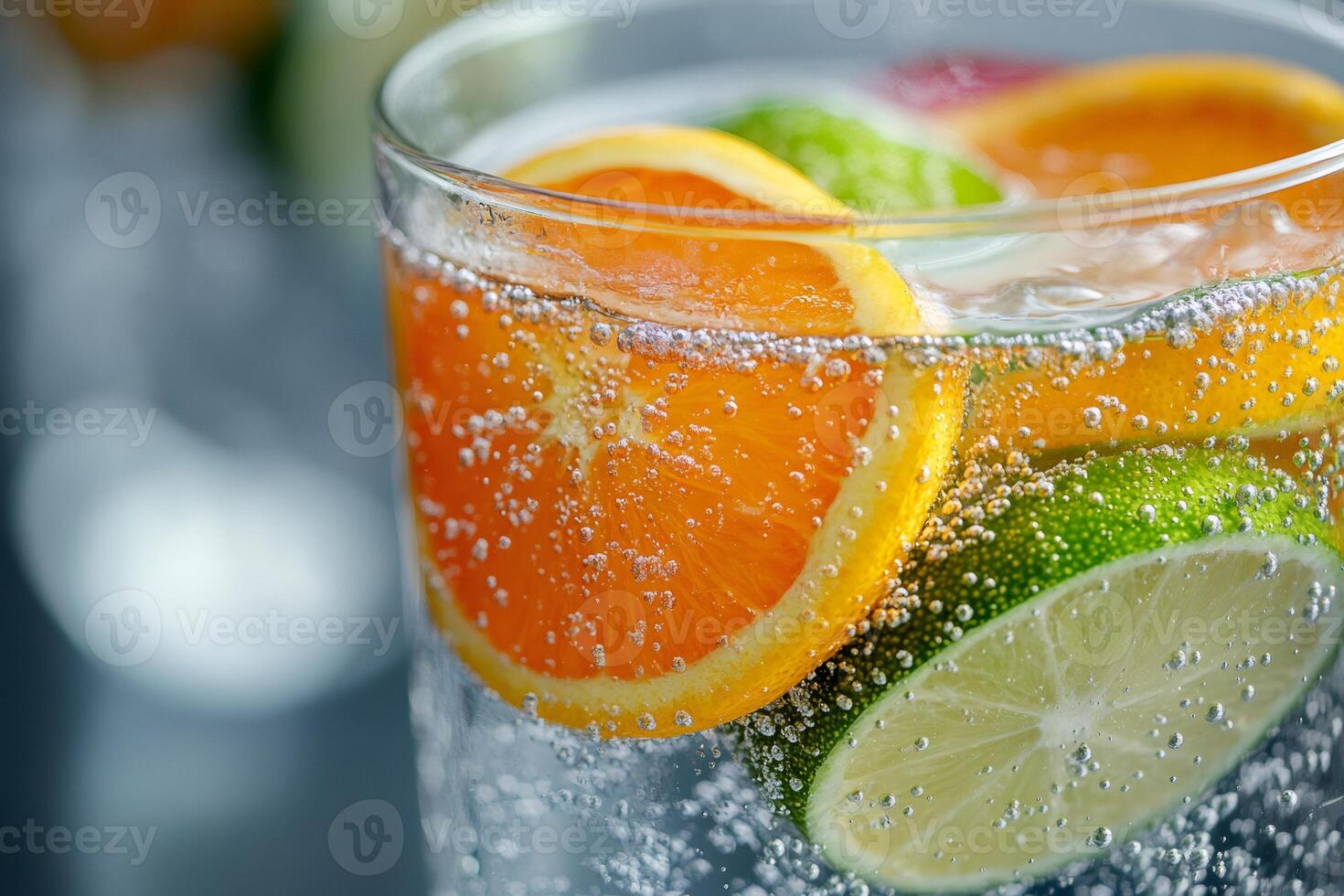 Refreshing citrus drink with sparkling water and ice photo