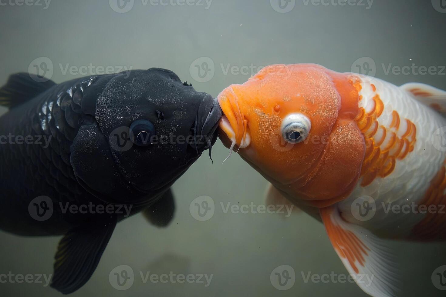 Two koi carps kissing underwater, showing yin yang symbolism photo