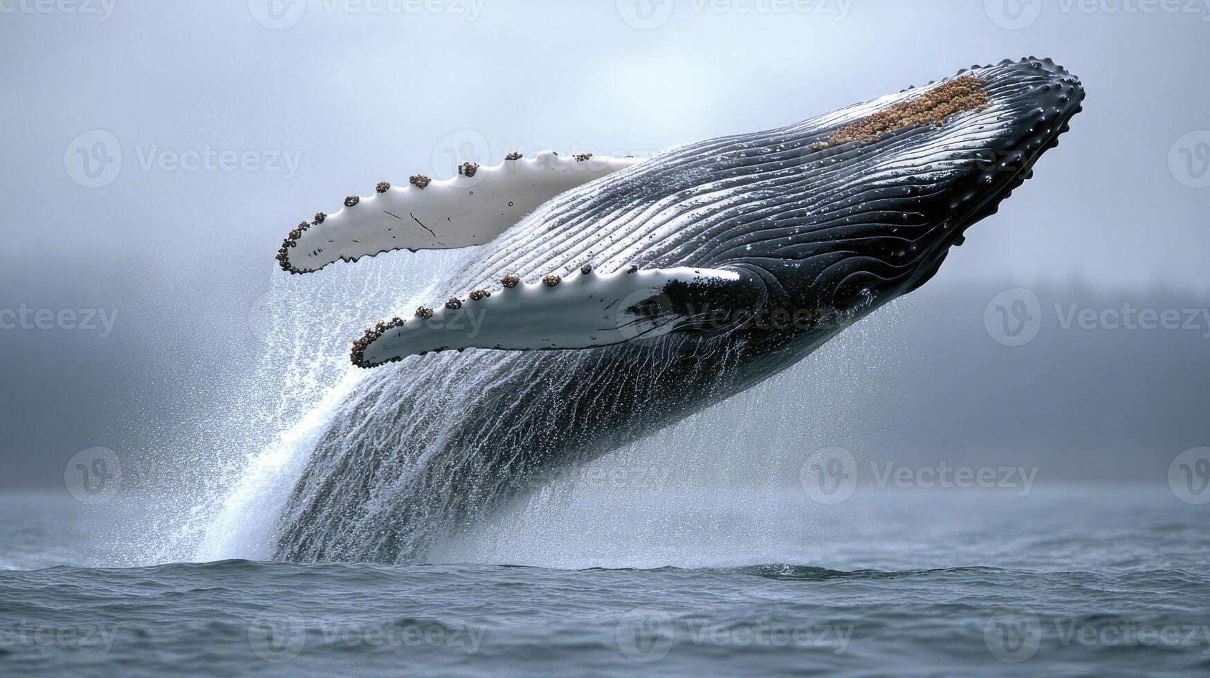 Humpback whale breaching and splashing in the ocean photo